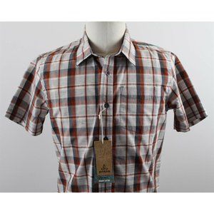 NWT prAna Tamrack Organic Cotton S/S Button Up Shirt MENS SMALL Henna Red Plaid